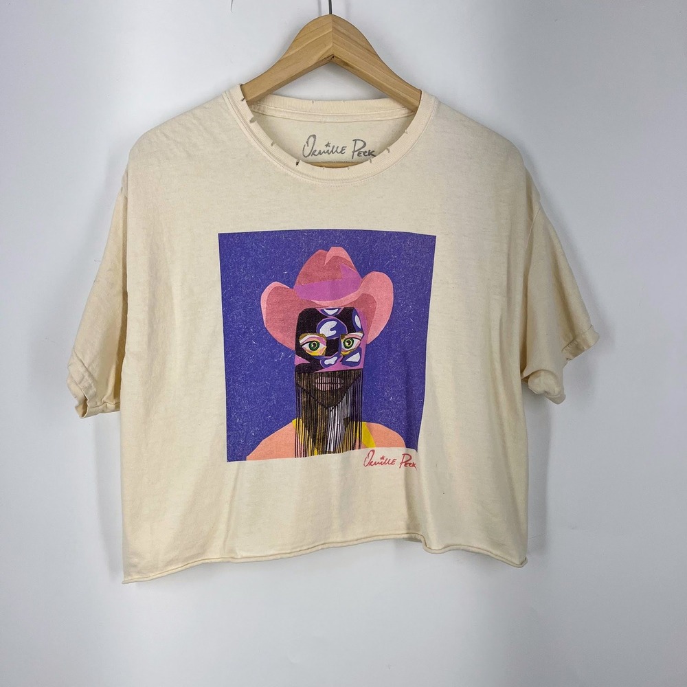 Orville Peck Graphic Cropped T-Shirt Women Show Pony Distressed Boxy Raw Hem Med